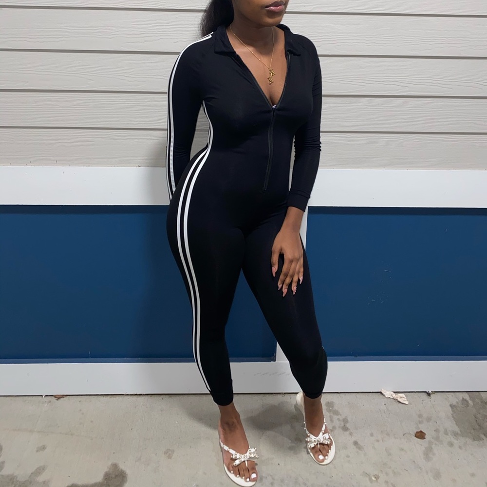 Zip Front Striped Jumpsuit